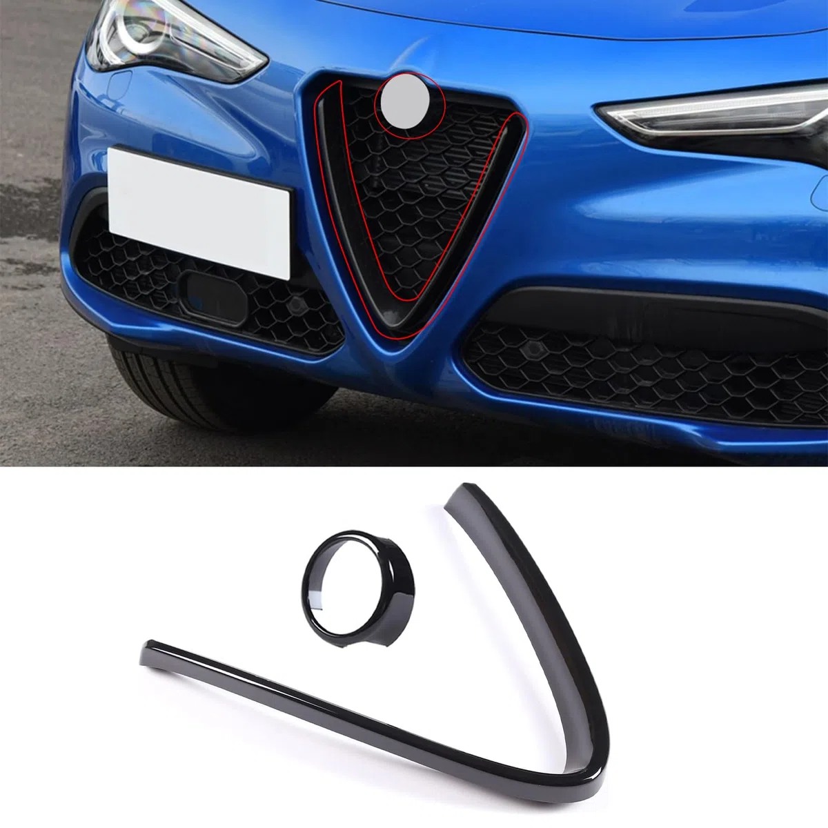 2 coperture decorative per griglia anteriore dell'auto, in plastica ABS, compatibili con Alfa Romeo Stelvio 2017-2020, accessori esterni (nero lucido)