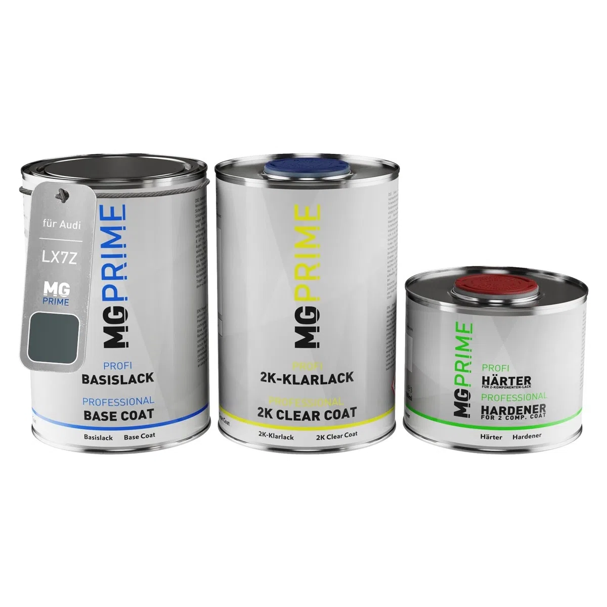 MG PRIME Vernice per auto Kit barattolo per Audi LX7Z / X7Z / F5 Delfingrau Perleffekt/Dolphin Grey Pearl Vernice di base 2K vernice trasparente indurente pronto all’uso 2,5L