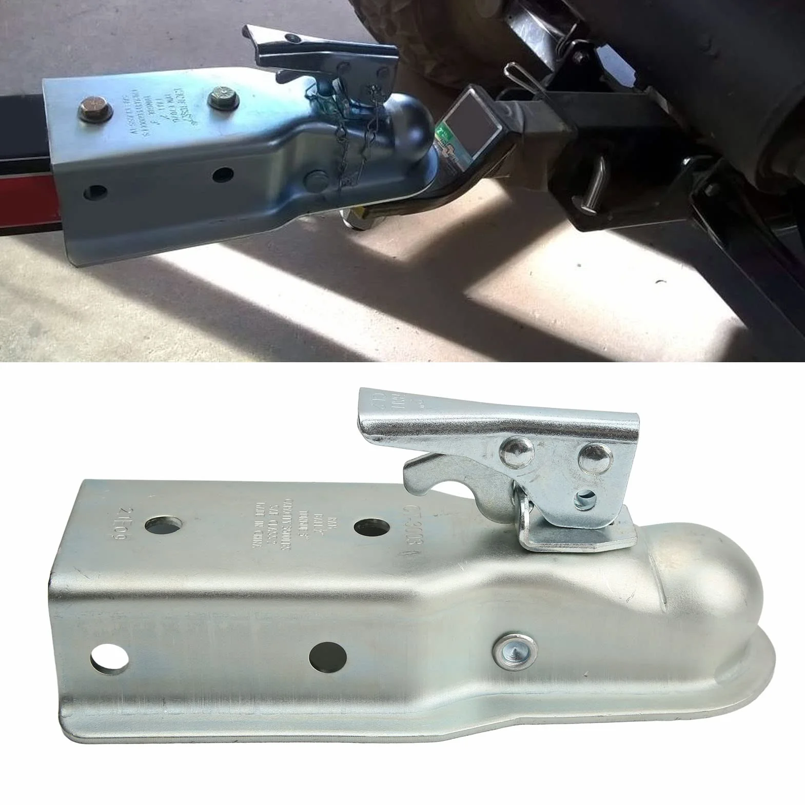 Akozon Attacco a Sfera per Gancio di Traino， Attacco per Rimorchio a Linguetta Dritta 50 Mm Gancio a Sfera 75 Mm Canale 3500 capacità di Carico per Tubo Quadrato 75 Mm