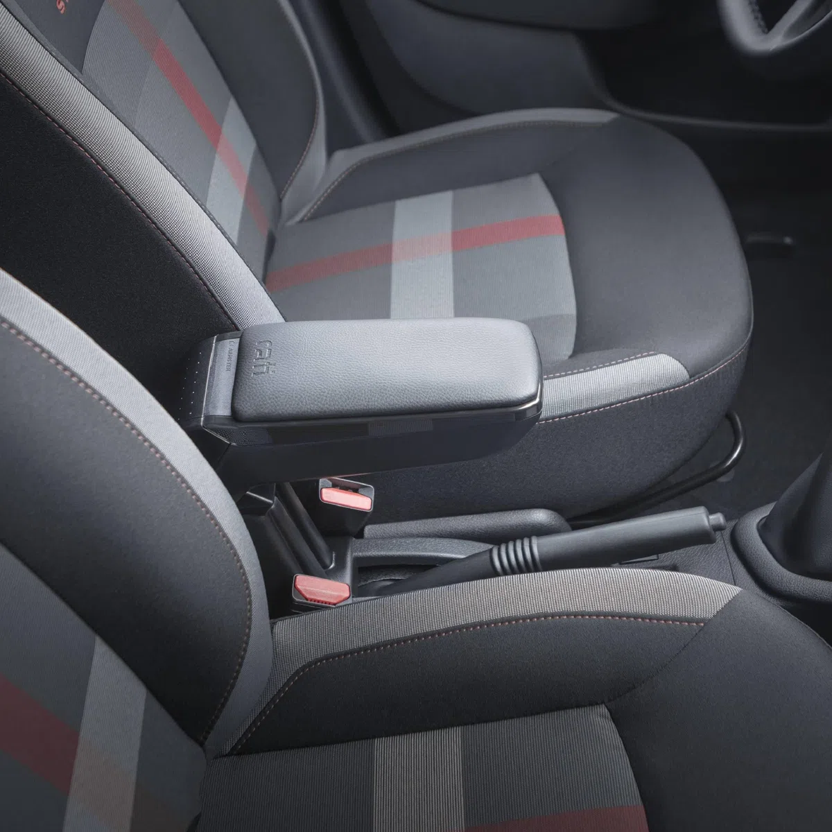 Rati Armster S Bracciolo adatto per Dacia Spring 2024-2025 [nero, pelle vegana] Bracciolo centrale con vano portaoggetti