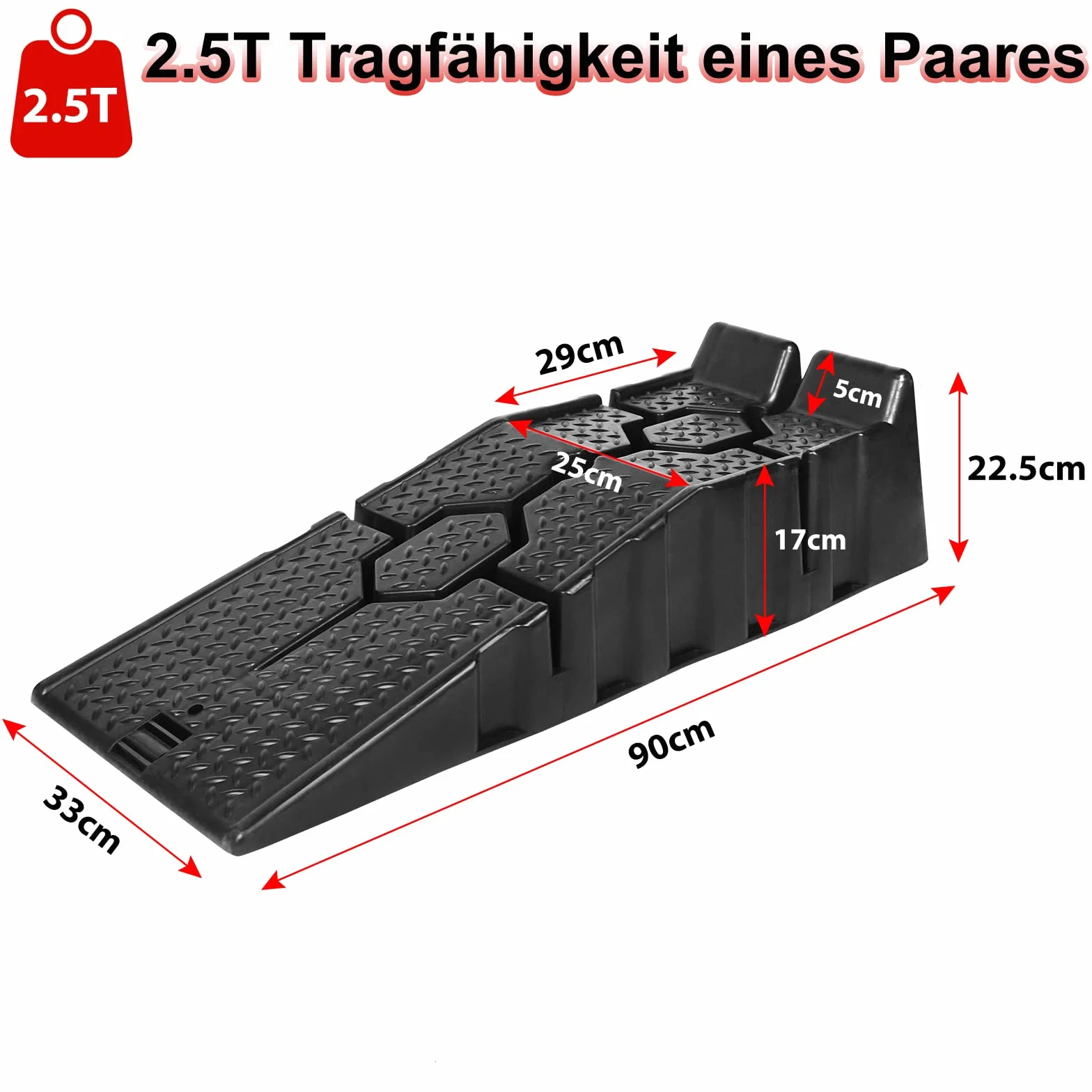 Set di 2 Rampe di Carico in Plastica per Auto, Rampe di Carico per Auto, 90x33x22,5cm, Rampa per Carichi Pesanti MAX. 2,5T, Piattaforma di Sollevamento con Superficie Antiscivolo, Rampa di