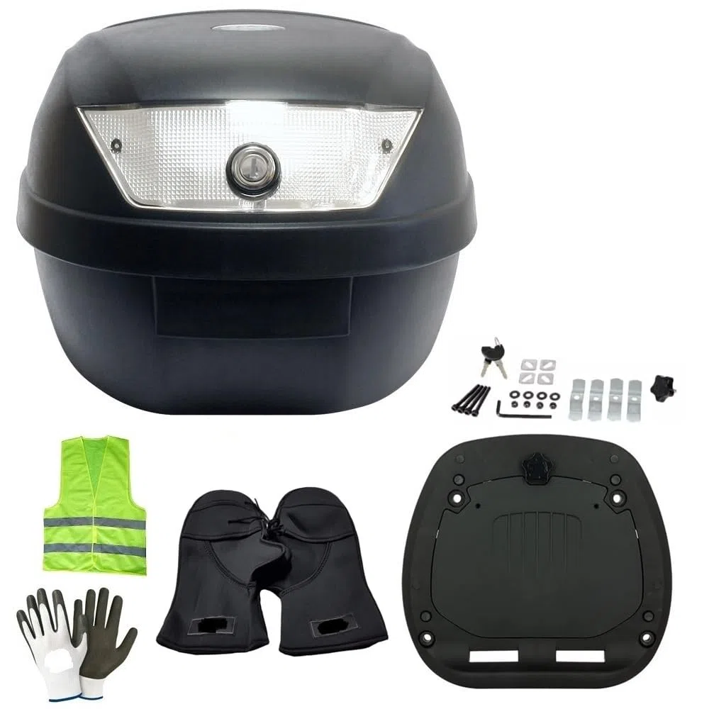 COMPATIBILE CON YAMAHA GIGGLE 50 BAULETTO 28 LITRI SIFAM POLIPROPILENE COMPLETO DI PIASTRA+KIT MONTAGGIO VALIGIA BAULE PER PORTAPACCHI MOTO SCOOTER PER 2 CASCHI NERO OPACO