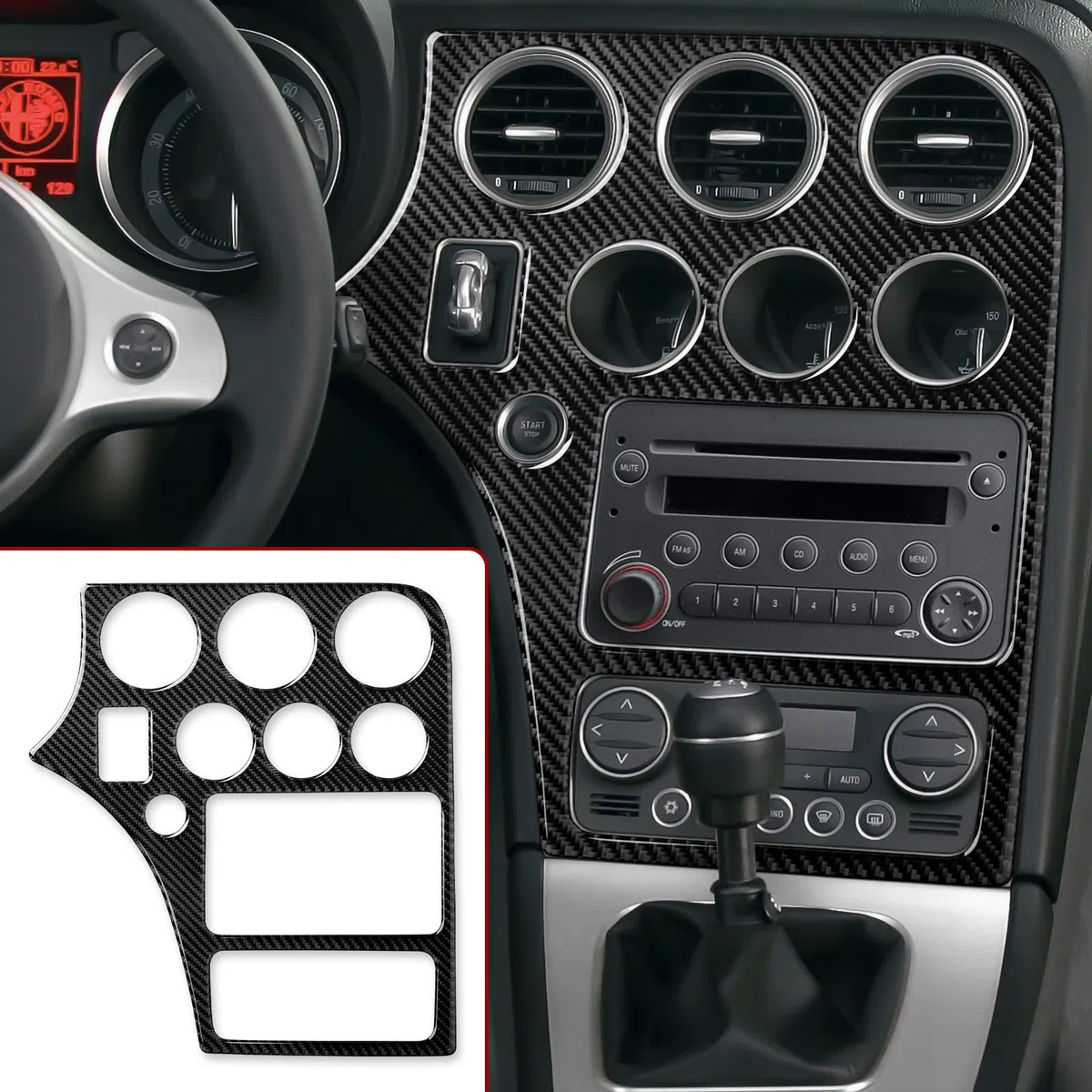 Autoadesivo CD Trim Fibra di Carbonio Trim Compatibile con Alfa Romeo 159 939 2004 2005 2006 2007 2008 2009 2010 2011 Accessori interni