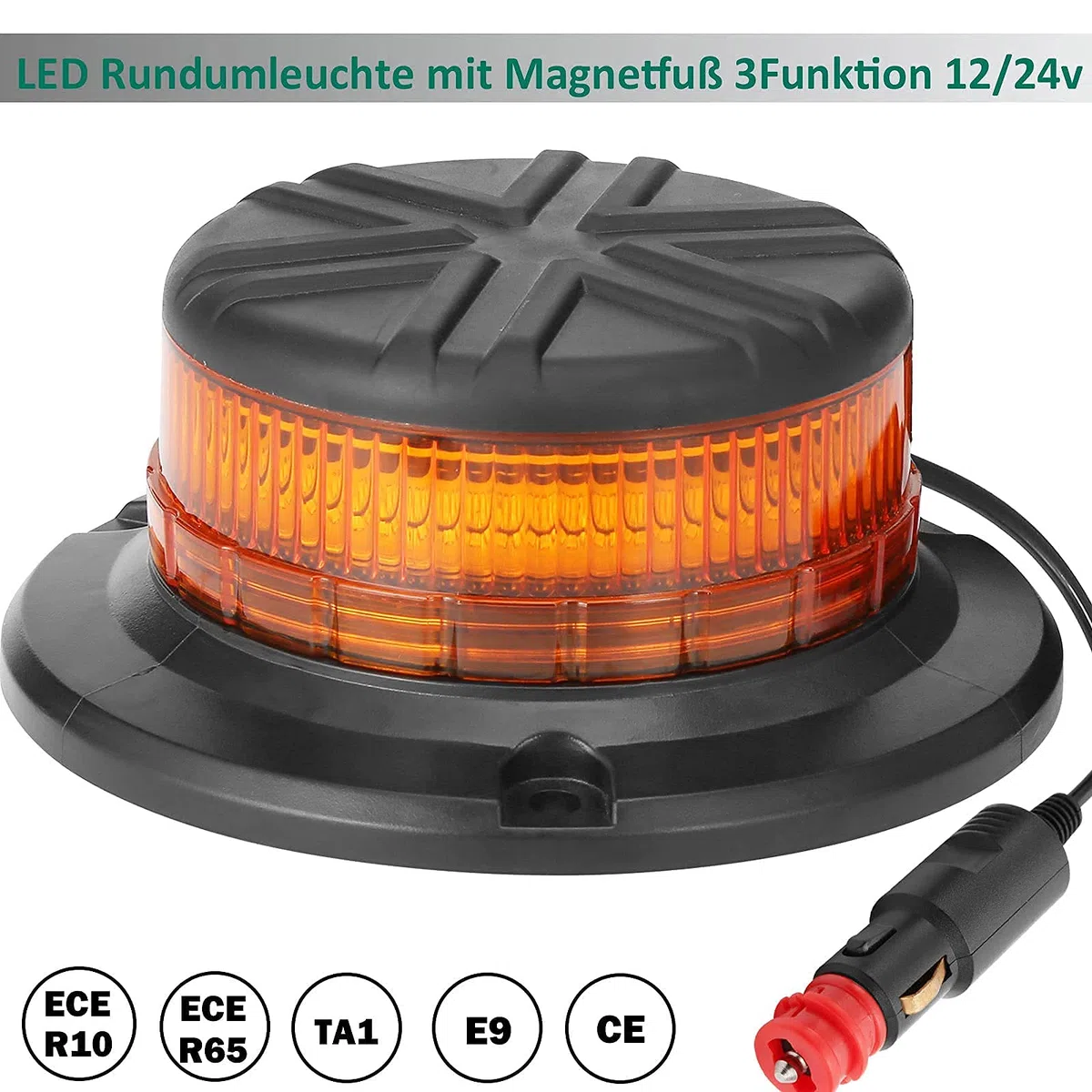 12V/24V LED Girofaro Magnetico Arancione,45LED Lampeggiate Gialla MagneteLED Spia Luminosa Auto Magnetica Accendisigari,LED Luce Lampeggiante e di Emergenza per Trattore Camion ECE R65 R10 E9