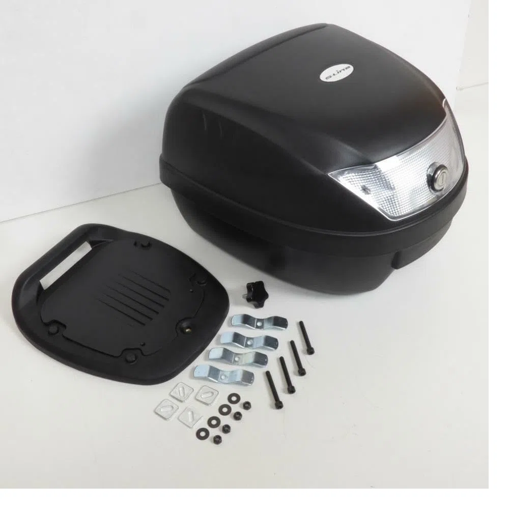 COMPATIBILE CON YAMAHA GIGGLE 50 BAULETTO 28 LITRI SIFAM POLIPROPILENE COMPLETO DI PIASTRA+KIT MONTAGGIO VALIGIA BAULE PER PORTAPACCHI MOTO SCOOTER PER 2 CASCHI NERO OPACO