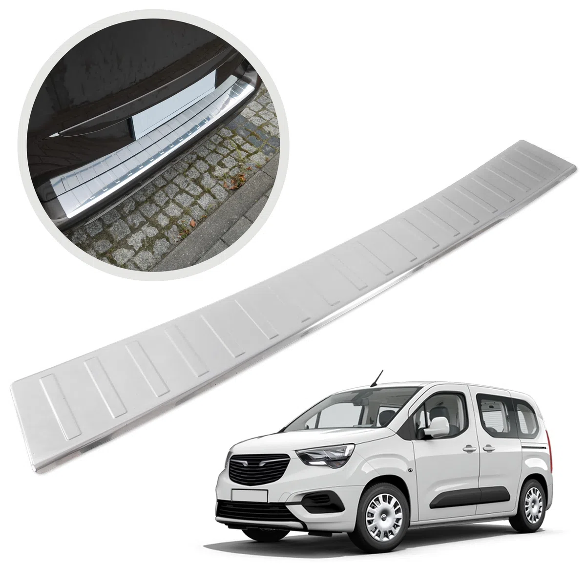 Chromemaster | Protezione paraurti Posteriore | Compatibile con Opel Combo dal 2019- | Acciaio INOX lucido/cromato | Protezione paraurti protegge la vernice del paraurti dai graffi