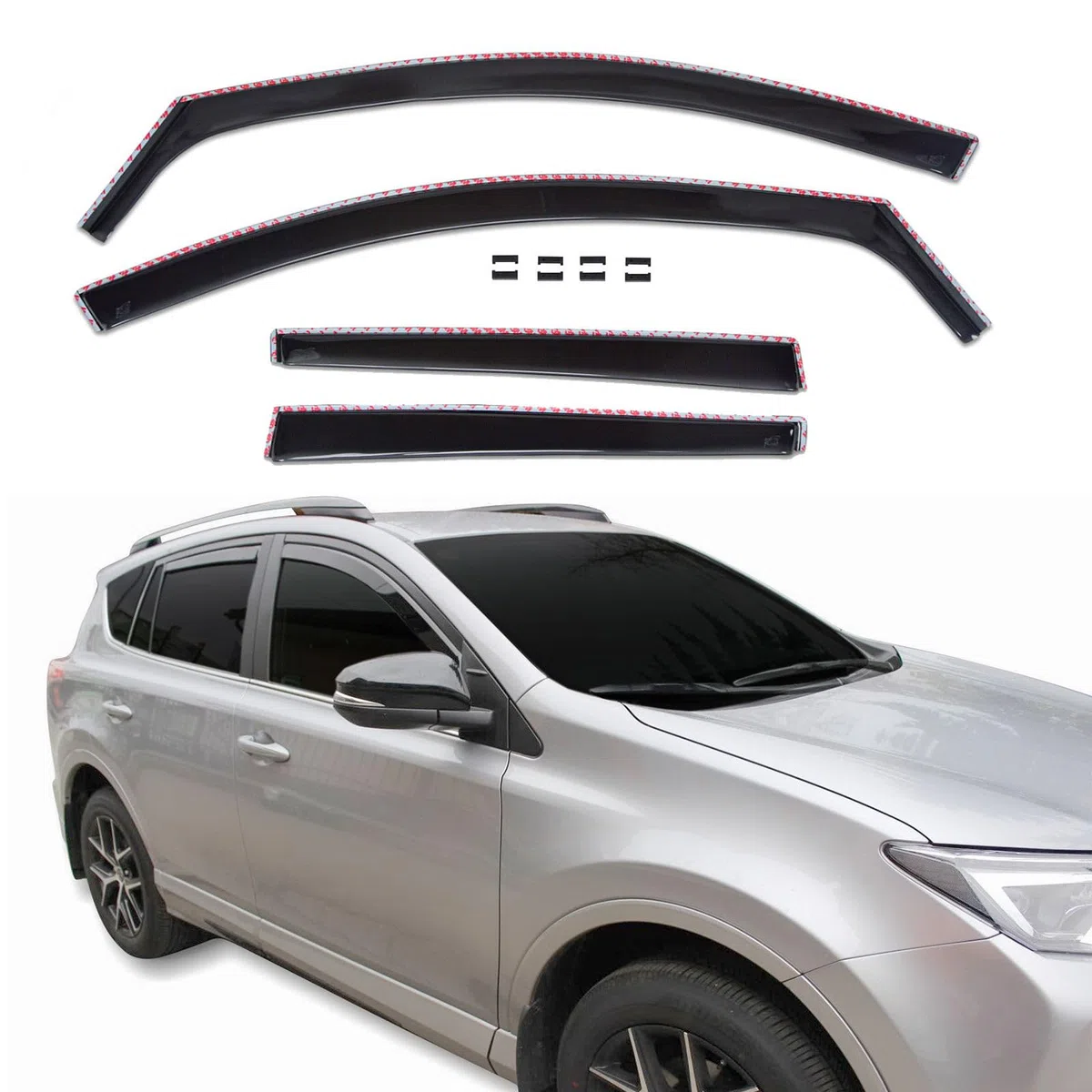J&J AUTOMOTIVE GP Deflettori d'Aria per Toyota RAV-4 2012-2019, Set da 4 Pezzi, Antiturbo Antivento Antipioggia, Anteriore Nero fumé Oscurato