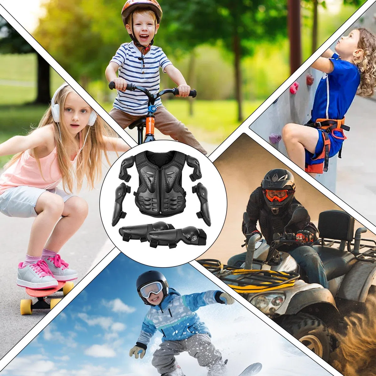 Giacca di protezione per moto, per bambini, armatura con ginocchiere, protezione per gomiti, braccia e spalle