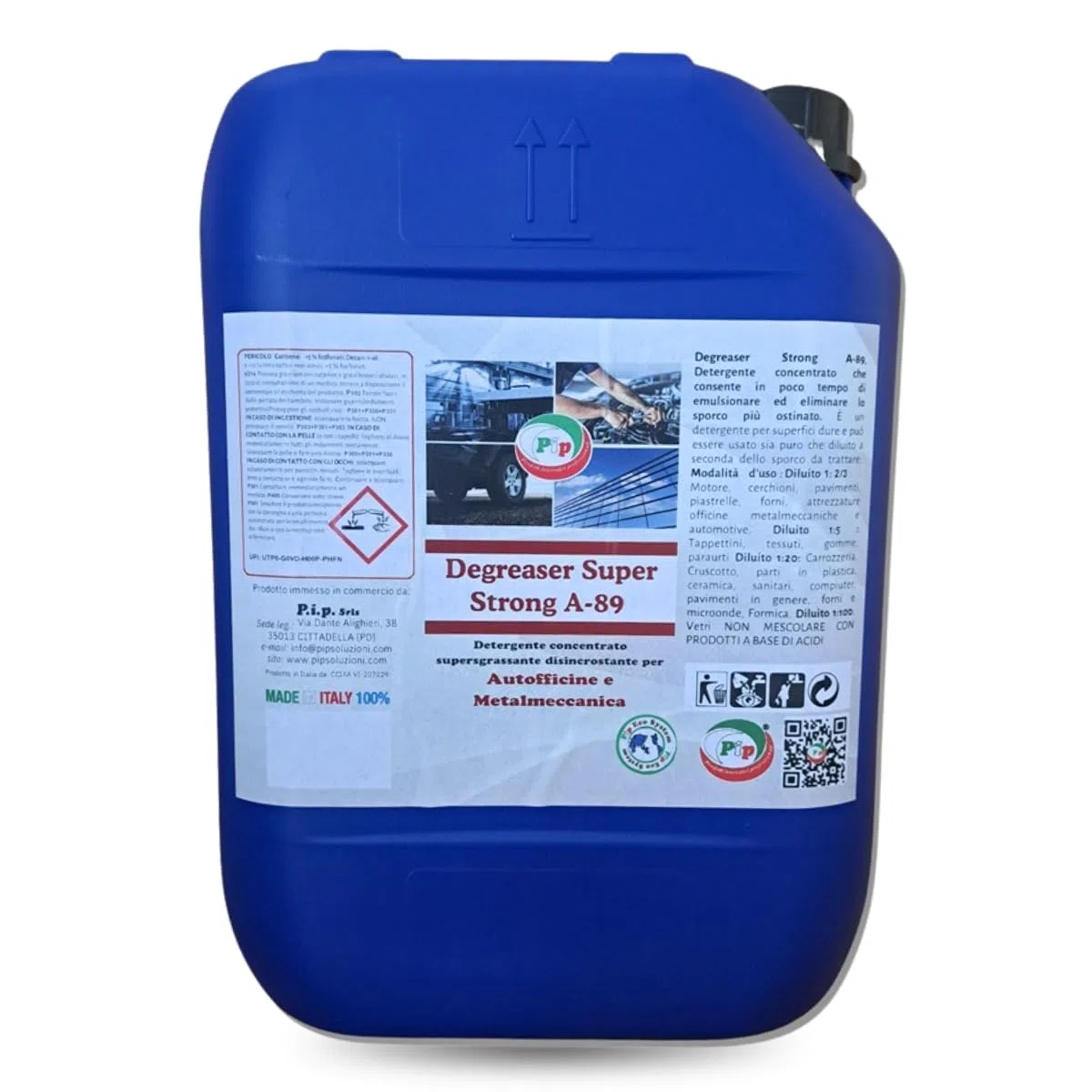 Pip Degreaser Super Strong A-89 Detergente Sgrassante 10 Litri, Made in Italy - Sgrassatore Professionale Concentrato per Autofficine e Metalmeccanica - Rimuovi Olio e Grasso Motore e Garage (10L)