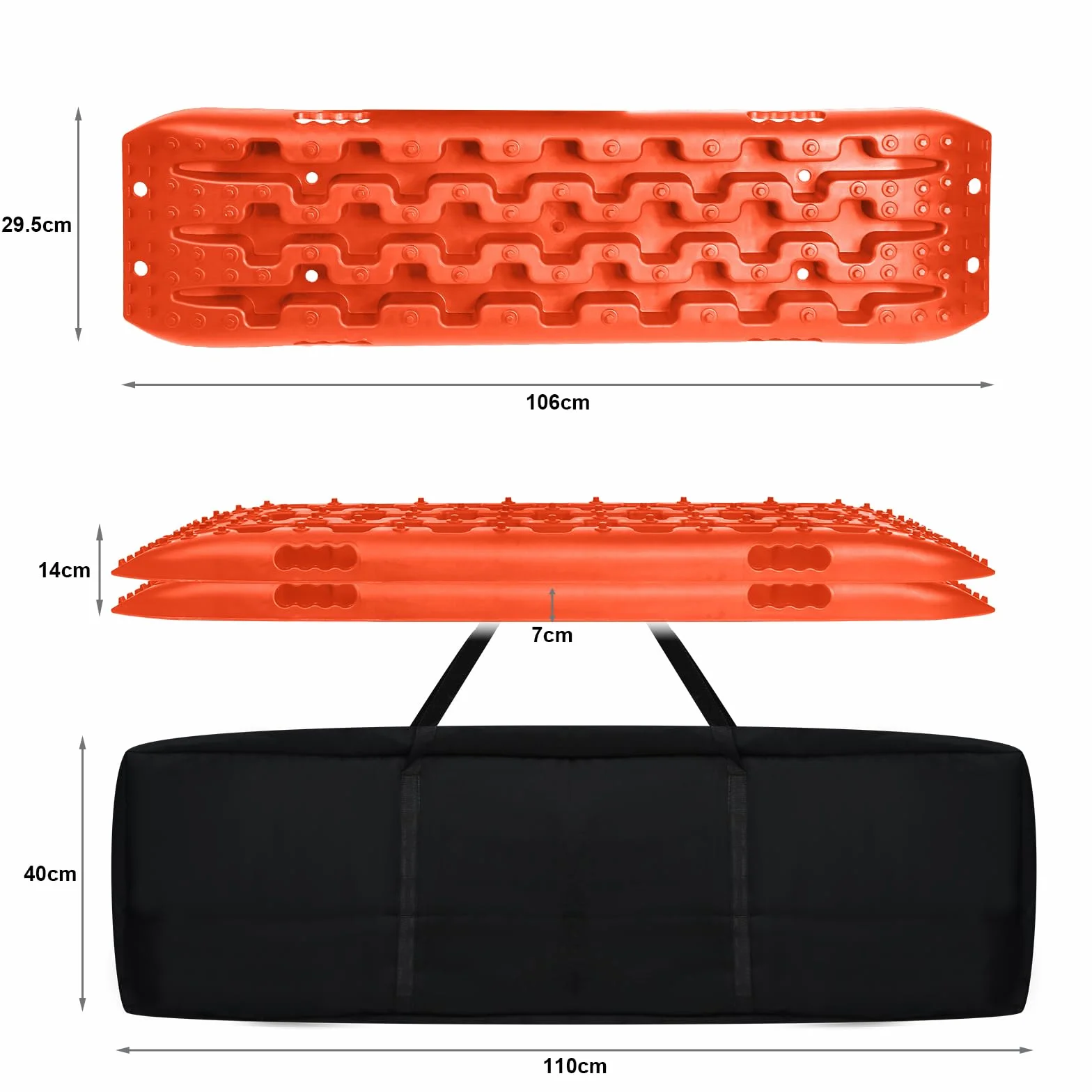 UISEBRT 2 pezzi Offroad Tracks Traction Mats aiuto di lancio fango sabbia neve Recovery Board Scaletta per pneumatici con custodia per fuoristrada, camper, auto, camion, arancione
