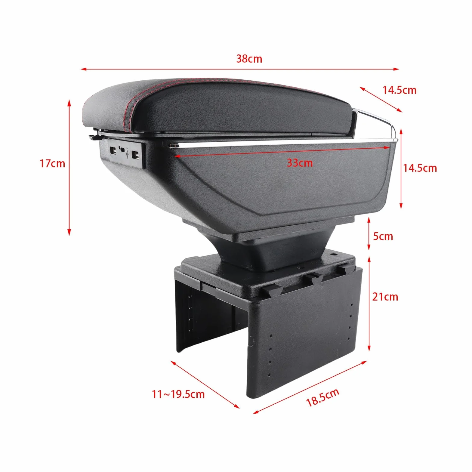 Scatola Bracciolo Universale per Console Centrale per Auto con Porta di Ricarica USB, Contenitore Centrale per Riporre Gli Oggetti in Altezza Regolabile per la Maggior Parte