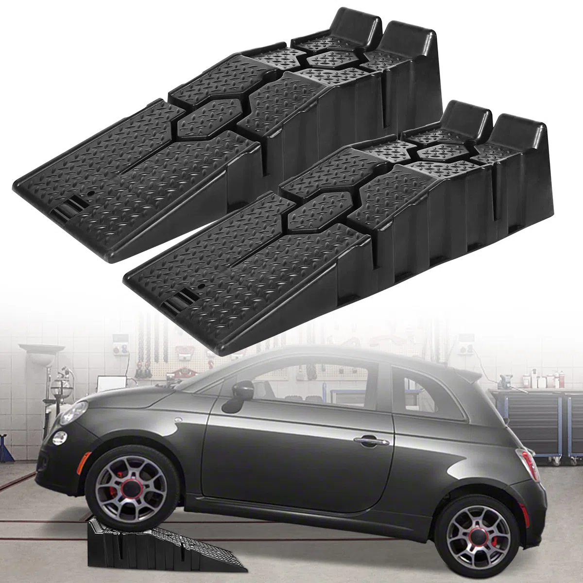 Set di 2 Rampe di Carico in Plastica per Auto, Rampe di Carico per Auto, 90x33x22,5cm, Rampa per Carichi Pesanti MAX. 2,5T, Piattaforma di Sollevamento con Superficie Antiscivolo, Rampa di