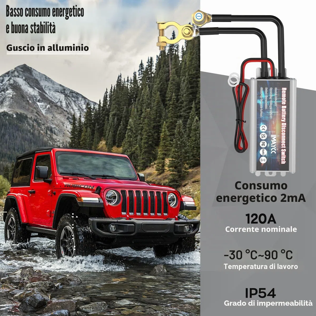 IMAYCC Intelligente Stacca Batteria 12v, Stacca Batteria per Auto 120A, Staccabatteria Auto, Antifurto Auto, Stacca batterie, Interruttore di Spegnimento Automatico per Moto, RV, ATV, Camion, Barca.