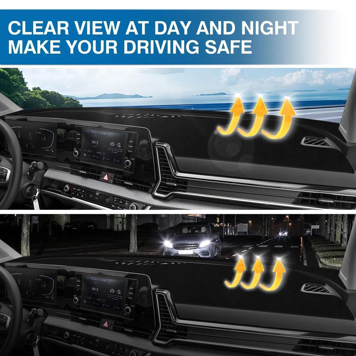 KUST Copertura per cruscotto nera per Kia Sportage (ibrida)/NQ5 2023 2024 2025, copertura per cruscotto in poliestere, antiscivolo, copertura per la console centrale, accessori interni per Kia
