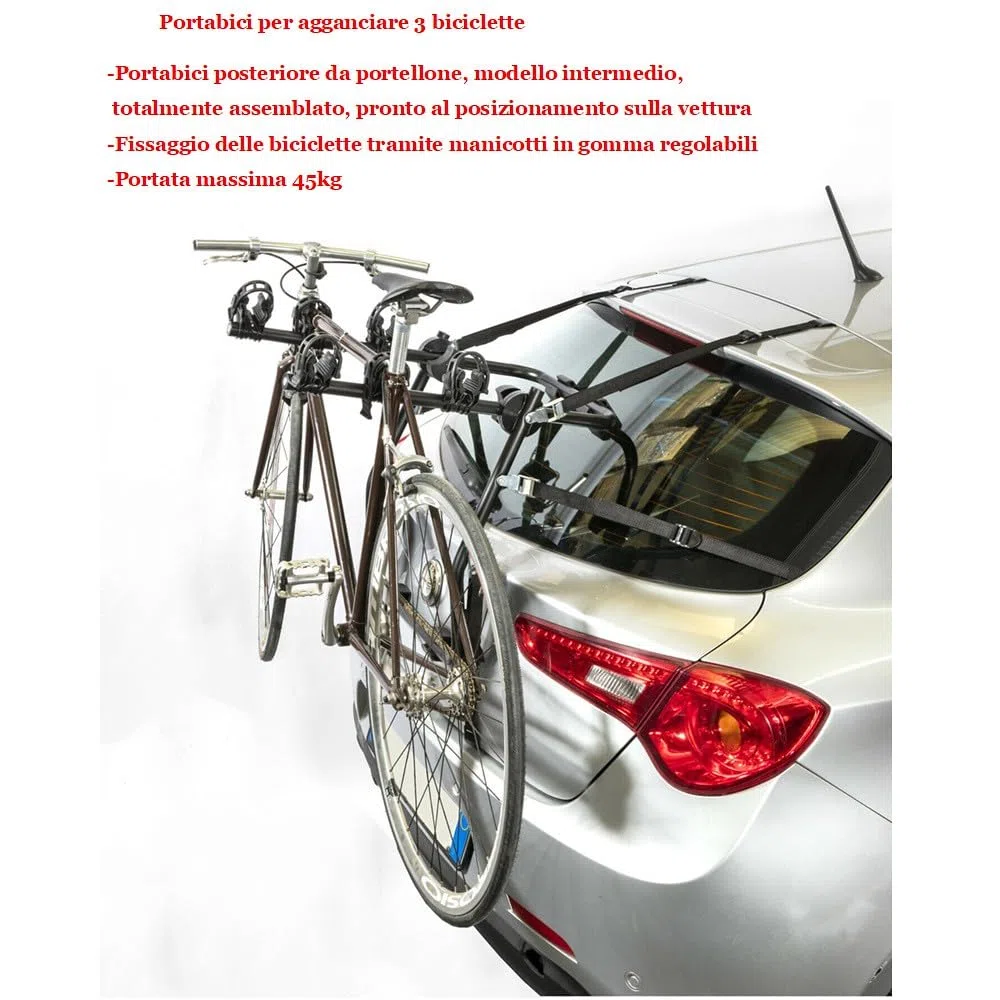 COMPATIBILE CON ALFA ROMEO Giulietta 5P per anno 10 al 20 X PORTABICI POSTERIORE PER AUTO PORTA BICICLETTE PER BAULE COFANO SUPPORTO PER 3 BICI REGOLABILE MAX 45KG