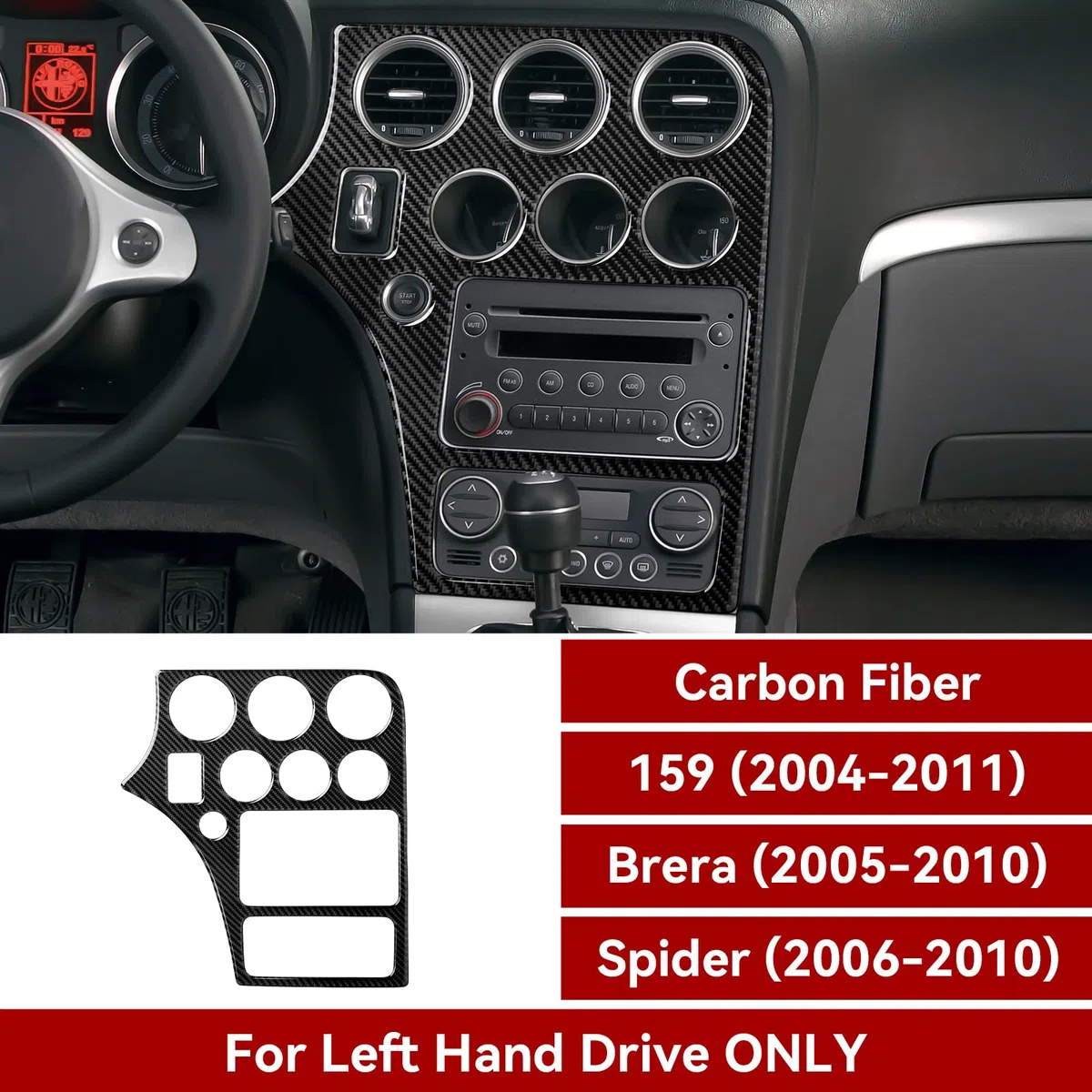 Autoadesivo CD Trim Fibra di Carbonio Trim Compatibile con Alfa Romeo 159 939 2004 2005 2006 2007 2008 2009 2010 2011 Accessori interni