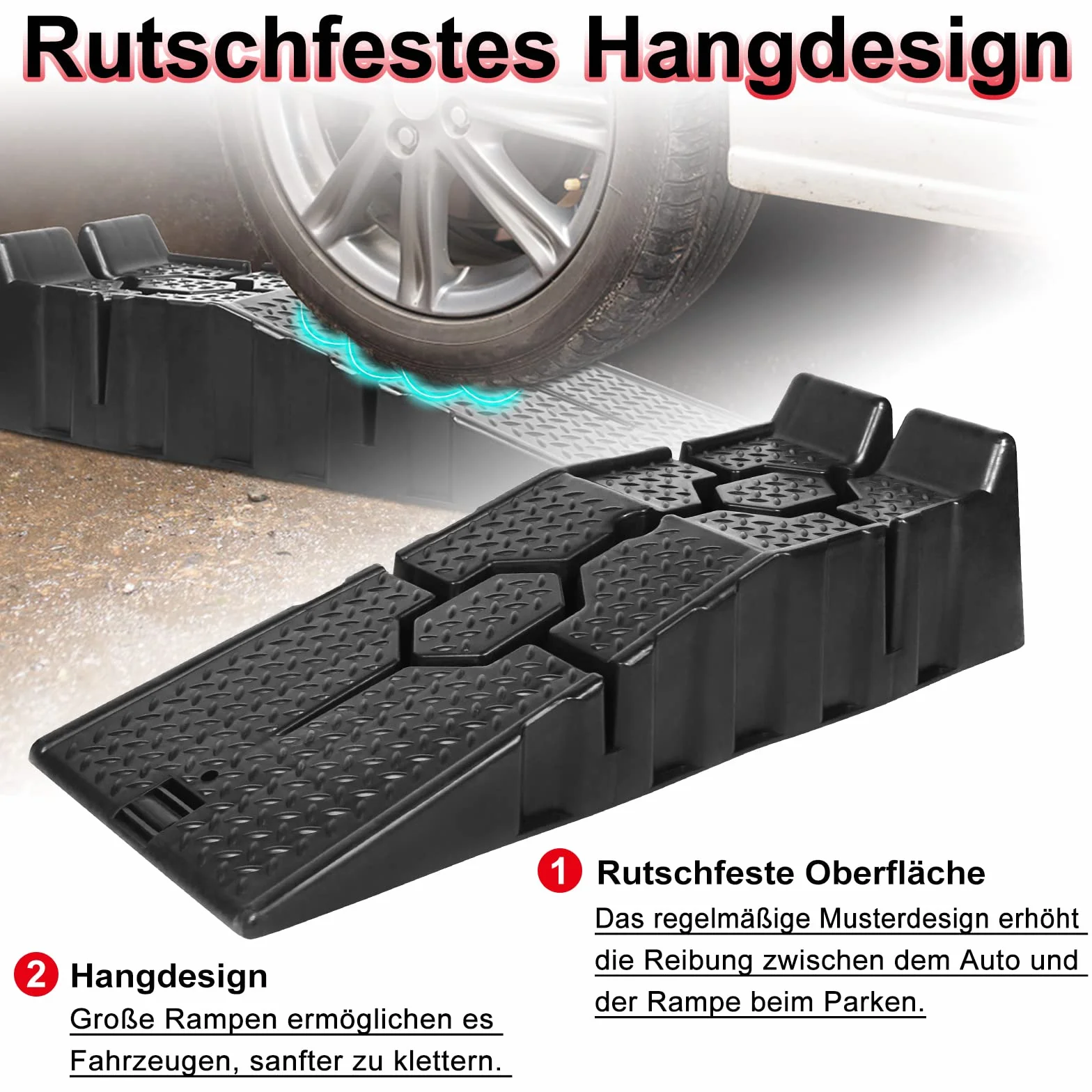 Set di 2 Rampe di Carico in Plastica per Auto, Rampe di Carico per Auto, 90x33x22,5cm, Rampa per Carichi Pesanti MAX. 2,5T, Piattaforma di Sollevamento con Superficie Antiscivolo, Rampa di