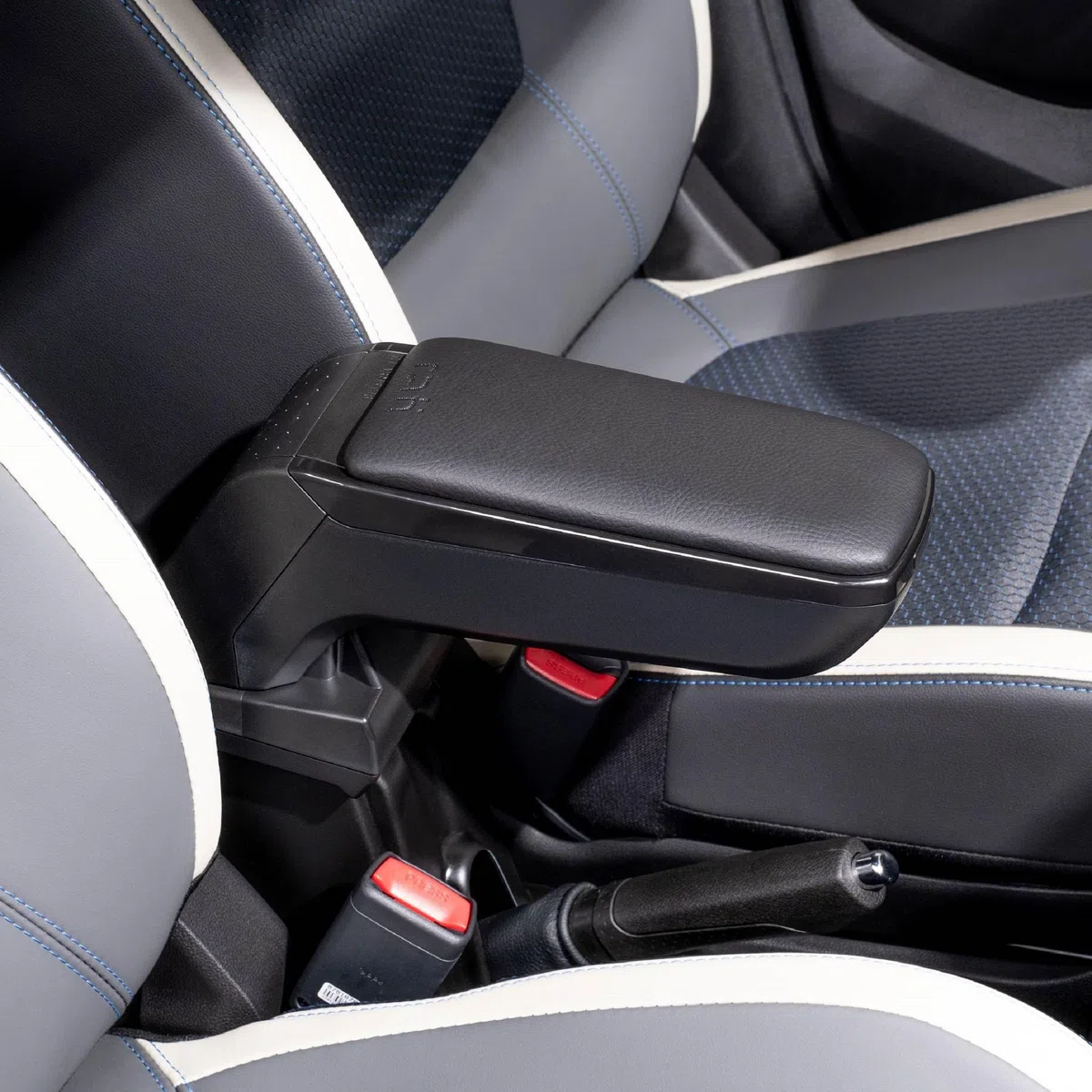 Rati Armster S Bracciolo adatto per Dacia Spring 2024-2025 [nero, pelle vegana] Bracciolo centrale con vano portaoggetti