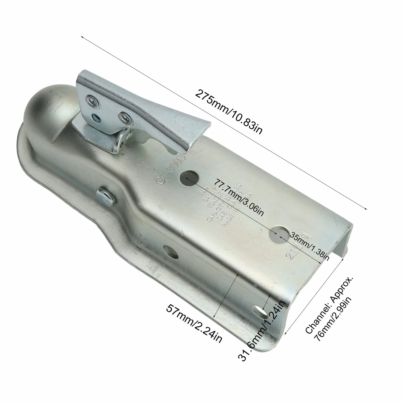 Akozon Attacco a Sfera per Gancio di Traino， Attacco per Rimorchio a Linguetta Dritta 50 Mm Gancio a Sfera 75 Mm Canale 3500 capacità di Carico per Tubo Quadrato 75 Mm