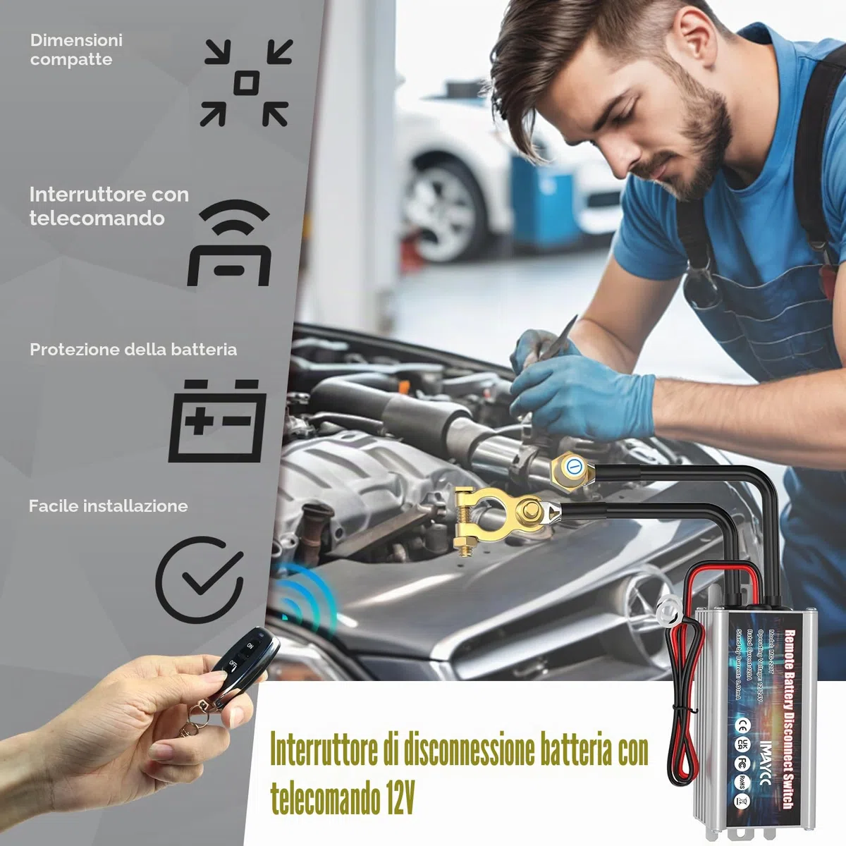 IMAYCC Intelligente Stacca Batteria 12v, Stacca Batteria per Auto 120A, Staccabatteria Auto, Antifurto Auto, Stacca batterie, Interruttore di Spegnimento Automatico per Moto, RV, ATV, Camion, Barca.