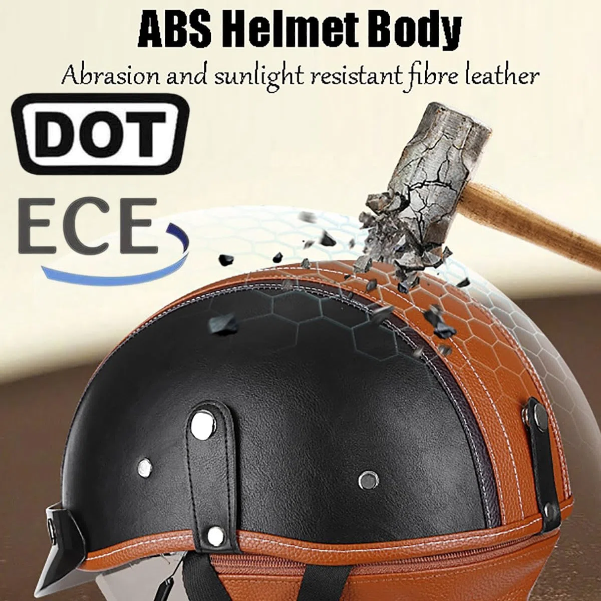 Mezzo Casco da Moto retrò Casco Aperto Pelle Tedesca, Uomini Donne Cruiser Chopper Ciclomotore Scooter Casco Vintage Mezza Conchiglia con Sciarpa Rimovibile, Approvato ECE 57-64cm