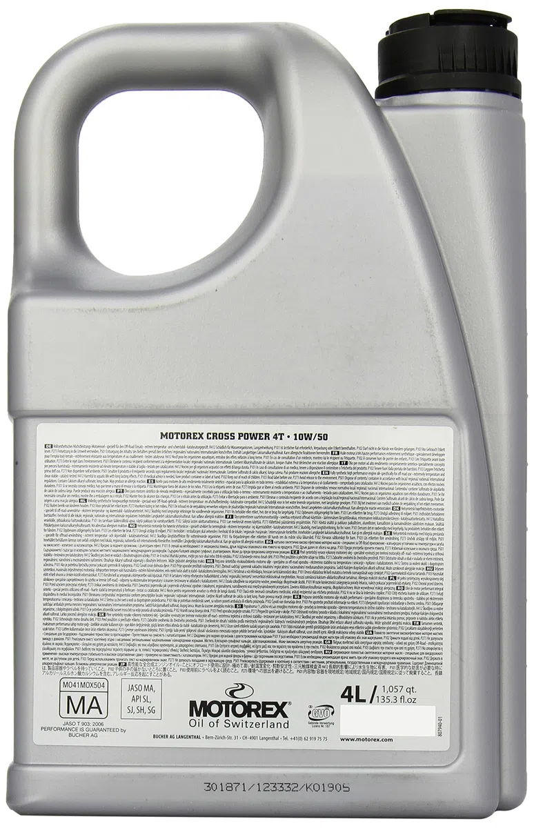 Motorex 82.403020 - Olio Motore Cross Power SAE 10W/50, Totalmente Sintetico, specifico per Moto a 4 Tempi, Contenitore da 4 l