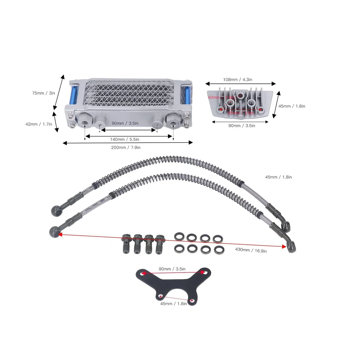 HERCHR Dispositivo di Raffreddamento Dell'olio per Moto, Universale Set di Radiatori per Olio Motore, Sistema di Raffreddamento, Kit di Ricambio per 125, 50cc, 150cc, Dirt Pit Bike