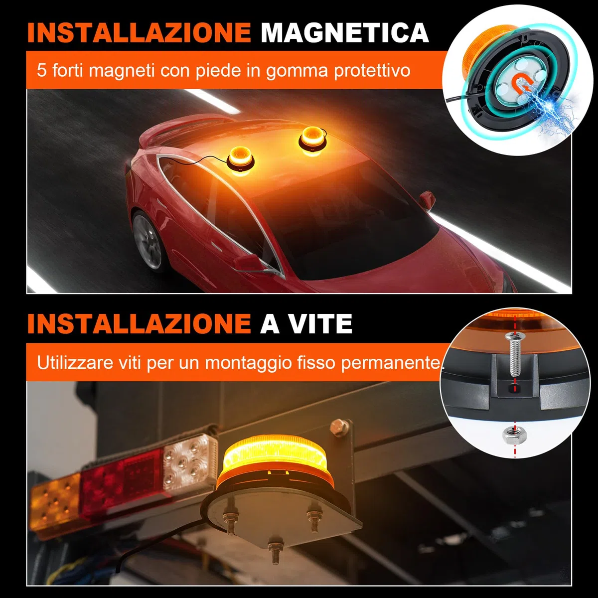 antom lampeggiante led 2 Pezzi, 9-60V lampeggiante trattore con Cavo da 3 Metri e Doppio Interruttore per Carrelli Elevatori, Trattori, Rimorchi, UTV, SUV - Ideale per Cantieri e Traffico Stradale