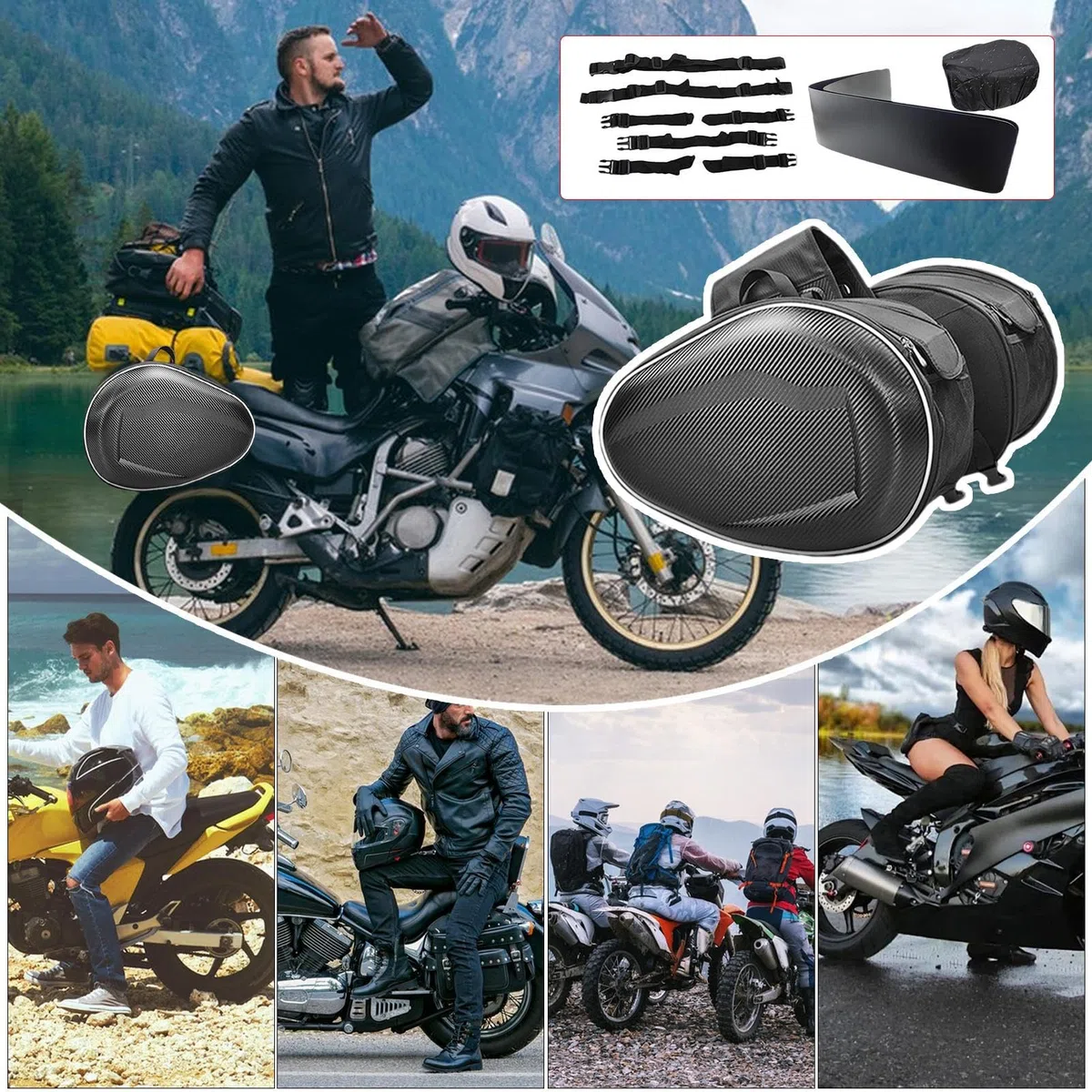 Generico Borse laterali per moto, Borse laterali per moto impermeabili - Borsa portaoggetti per espandibile in pelle PU | per pezzi, borsa posteriore per di grande capacità