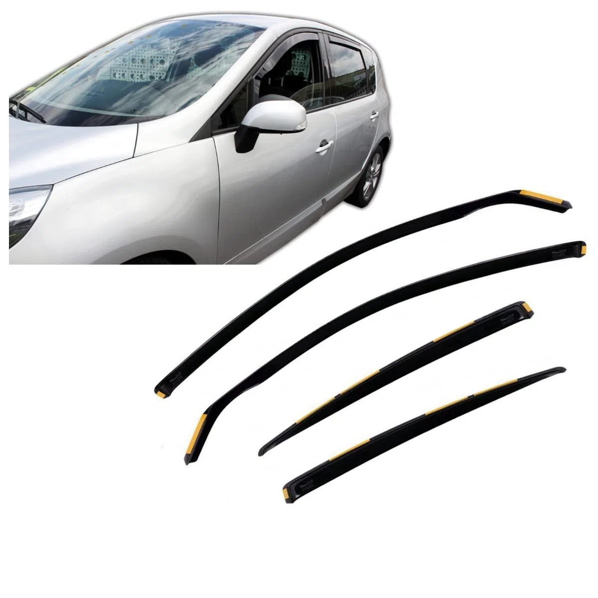 J&J AUTOMOTIVE Deflettori d'Aria per Renault Scenic 3 2009-2016, Set da 4 Pezzi, Nero Fumé Oscurato Heko
