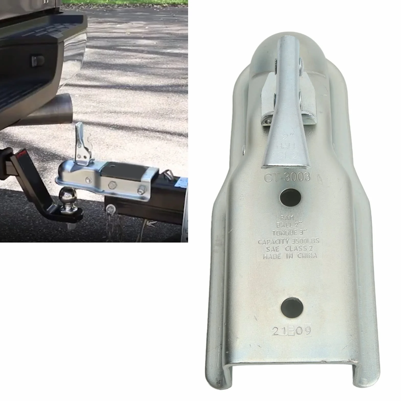 Akozon Attacco a Sfera per Gancio di Traino， Attacco per Rimorchio a Linguetta Dritta 50 Mm Gancio a Sfera 75 Mm Canale 3500 capacità di Carico per Tubo Quadrato 75 Mm
