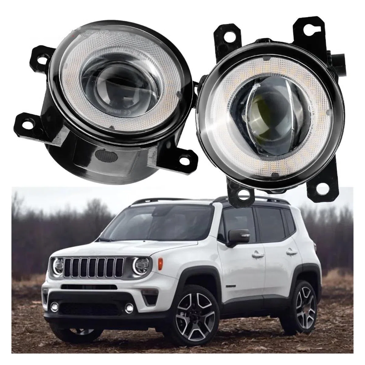 Faro Fanale Proiettore Faro Principale 2 X Per Jeep Per Renegade BU 2015 2016 2017 2018 2019 2020 Auto Anteriore Fendinebbia Gruppo Luce LED Angel Eye Daytime Running Light DRL H11 ( Size : White and