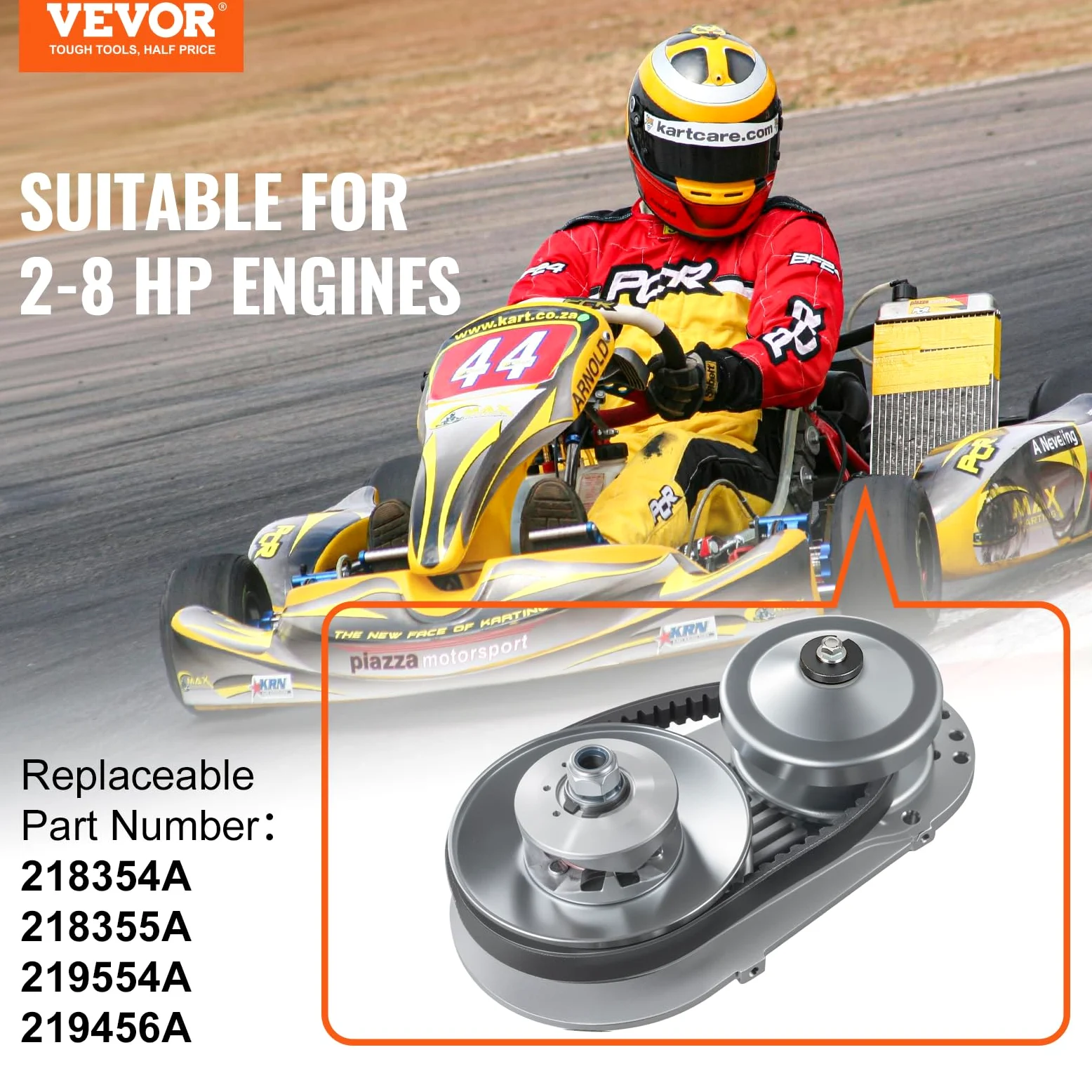 VEVOR Frizione di Trasmissione Motore da 2-8 CV, Frizione di Trasmissione Resistenza da 2000 giri/min con Ruote dal Design Asimmetrico Cinghia in Gomma, Frizione con Accessori per Motore Veicoli