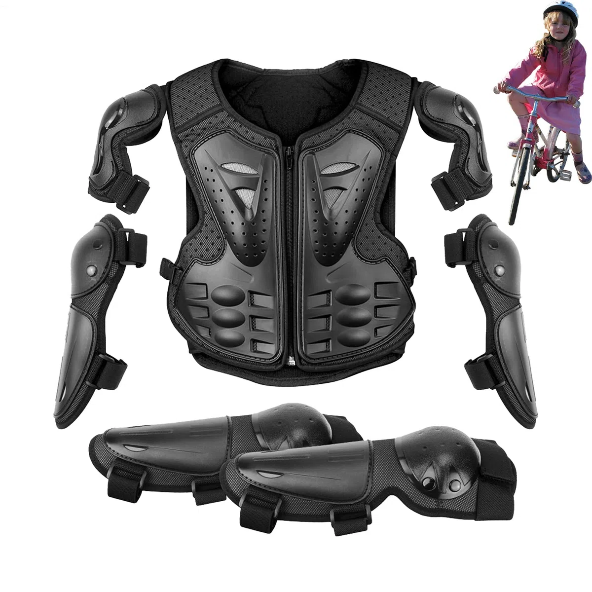 Giacca di protezione per moto, per bambini, armatura con ginocchiere, protezione per gomiti, braccia e spalle