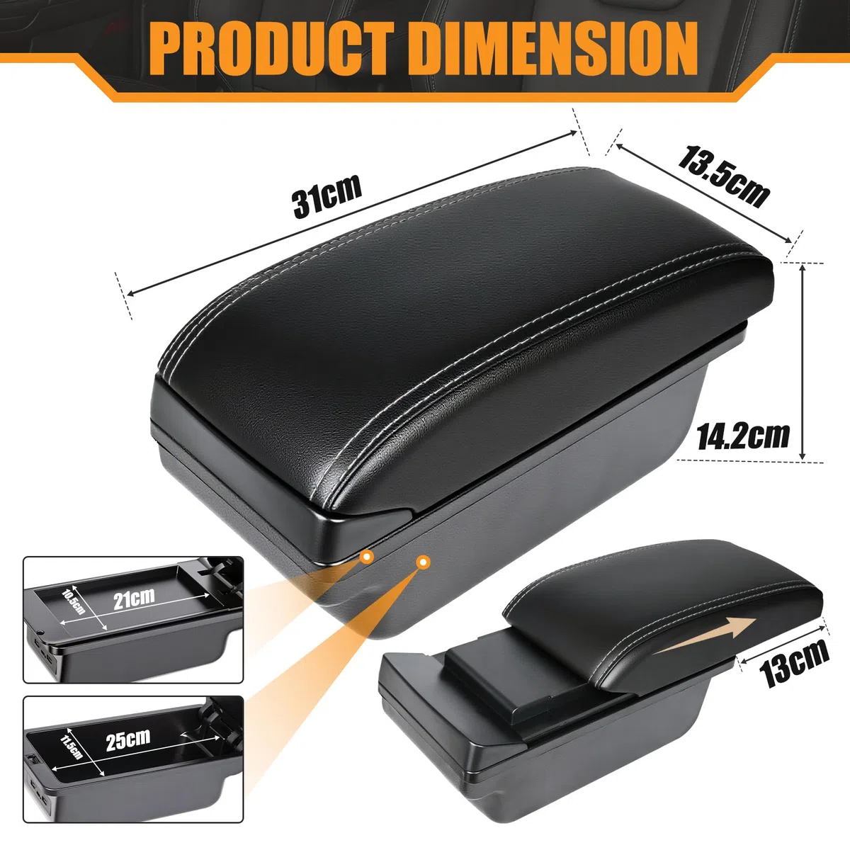Auto Bracciolo Compatible with Kia Picanto 3X-Line Bracciolo Console Centrale Braccioli Poggiabraccio Braccio Vano Portaoggetti Doppio Spazio di Archiviazione Pelle Nera