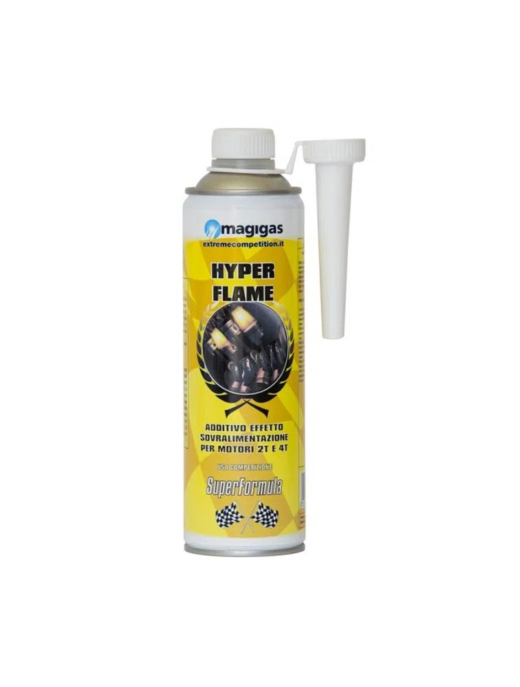 Additivo benzina Hyper Flame, uso competizioni, migliora le prestazioni.
