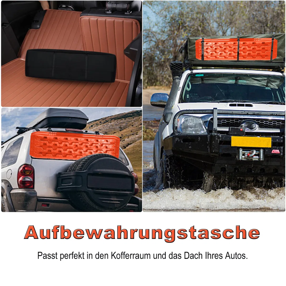 UISEBRT 2 pezzi Offroad Tracks Traction Mats aiuto di lancio fango sabbia neve Recovery Board Scaletta per pneumatici con custodia per fuoristrada, camper, auto, camion, arancione